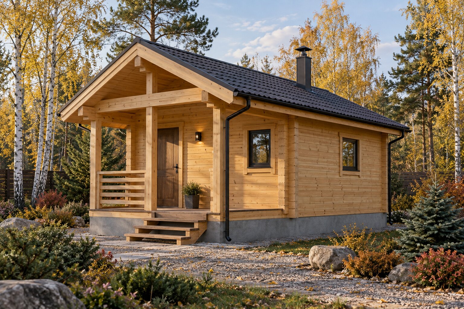 Компактная баня из клееного бруса на фундаменте